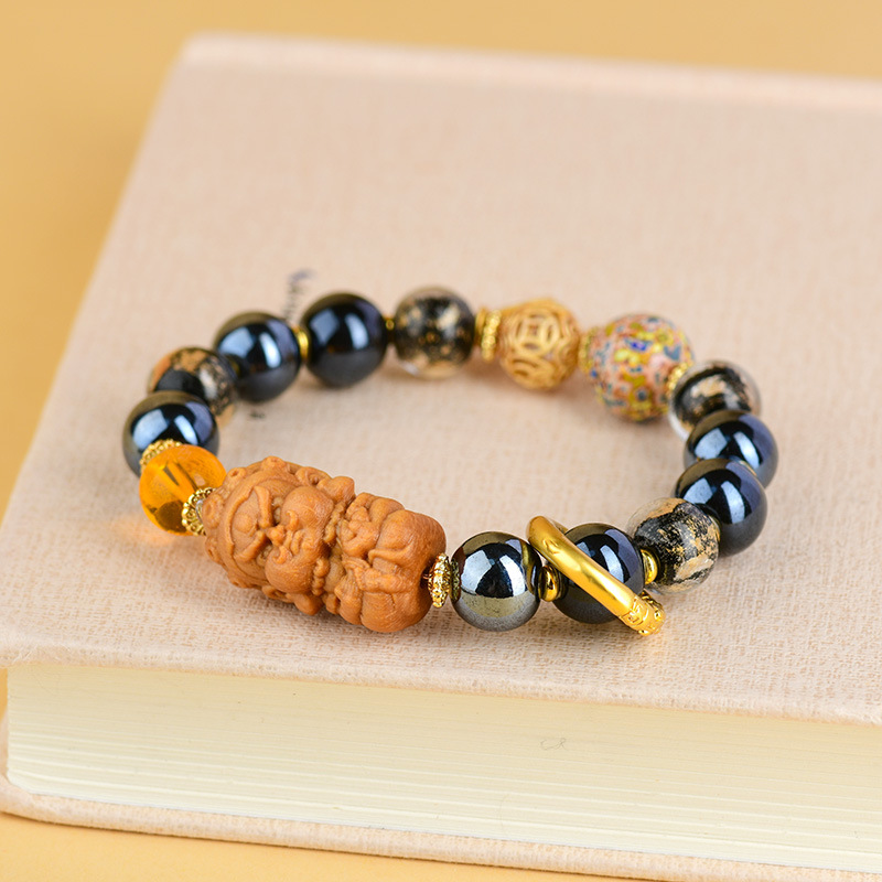 Incense Ash Black Porcelain Glass Gold Foil Bracelet Jewelry