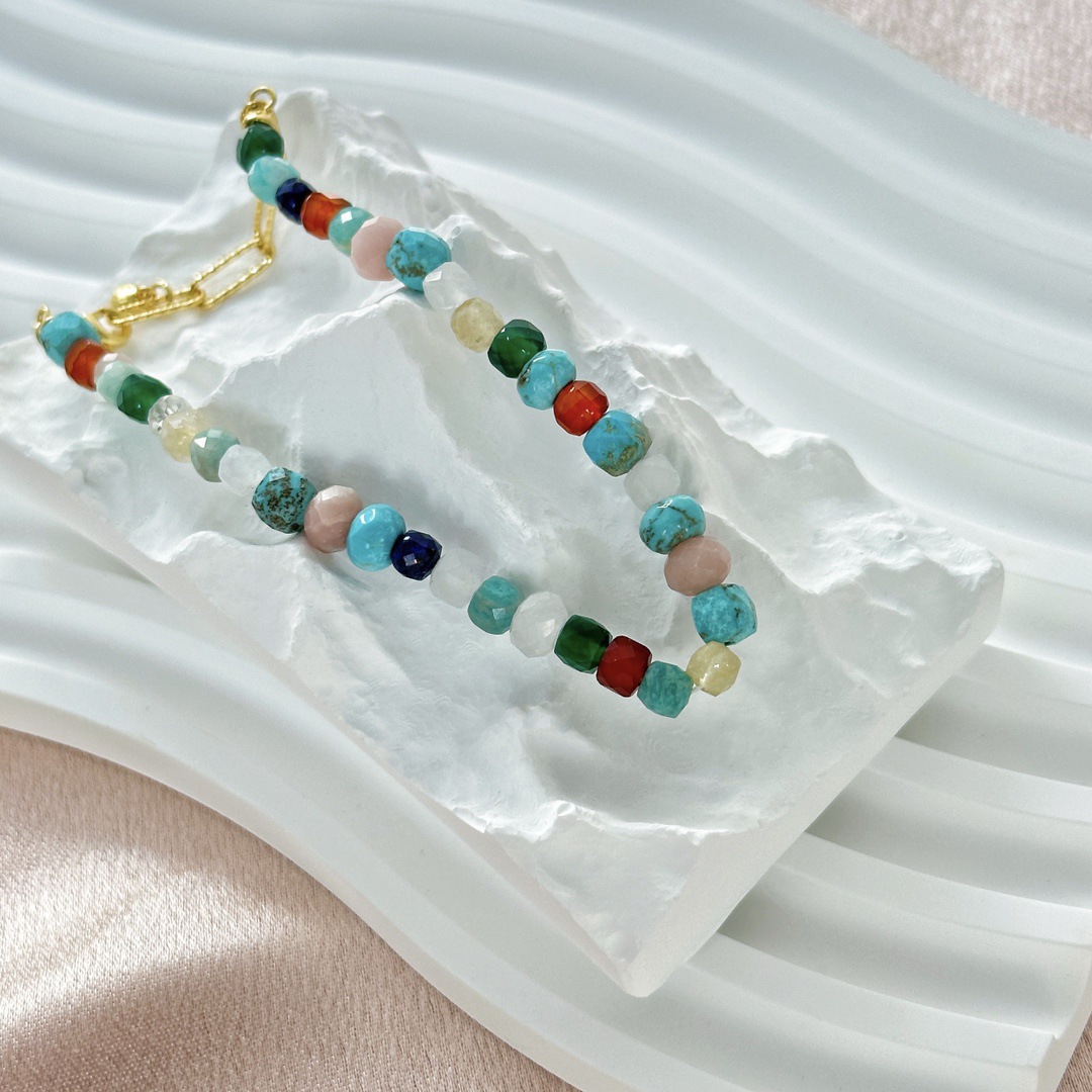 Stone colored bracelet for women ethnic style dopamine handmade design beaded bracelet luck bracelet