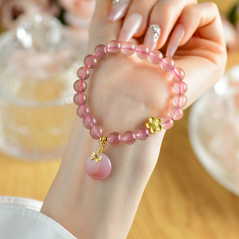 Crystal strawberry crystal plum blossom bracelet Yanyuan agate peace buckle original light luxury new women's bracelet