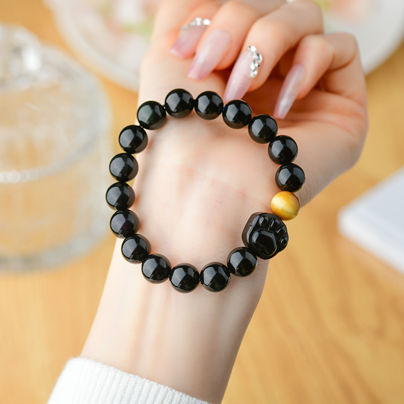 Double color eye obsidian cat claw bracelet new Chinese style men and women crystal single circle beaded bracelet