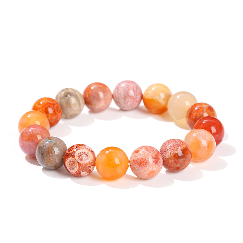 Coral Jade Bracelet Multi-Treasure Colored Chrysanthemum Stone Men's and Women's Single Circle Round Beads Bracelet