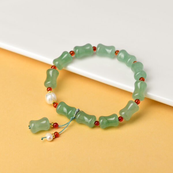 Green Aventurine Bamboo Jade Pearl Bracelet Rising Step by Step Live Streaming Hot Retro Simple Bracelet
