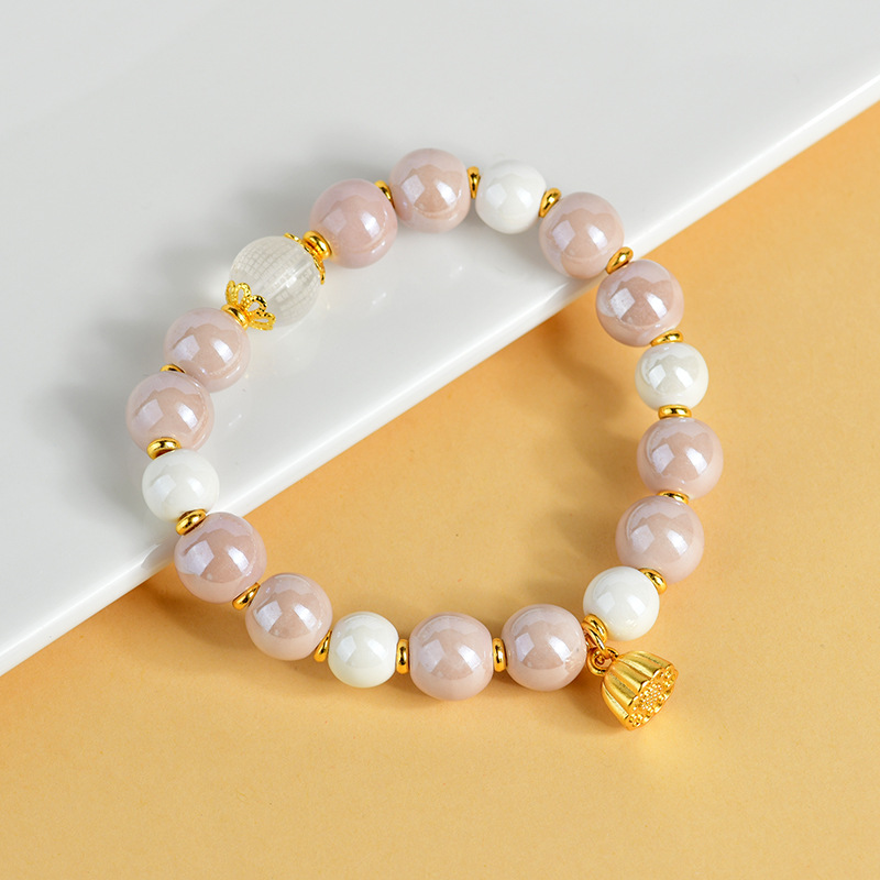 White powder porcelain beads, incense ash porcelain, white crystal, heart sutra bracelet, lotus pendant, new hot style bracelet