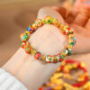 Ancient high temperature blue enamel December flower god bead sand gold bracelet cloisonne guardian flower bead bracelet