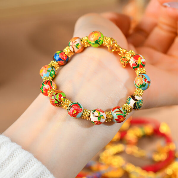 Ancient high temperature blue enamel December flower god bead sand gold bracelet cloisonne guardian flower bead bracelet