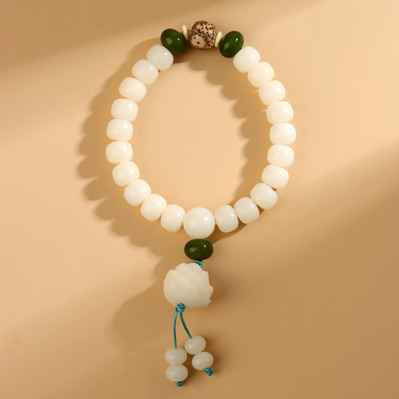 White jade bodhi old type bead lotus bracelet new Chinese style play Buddhist beads rosary ethnic style hand string