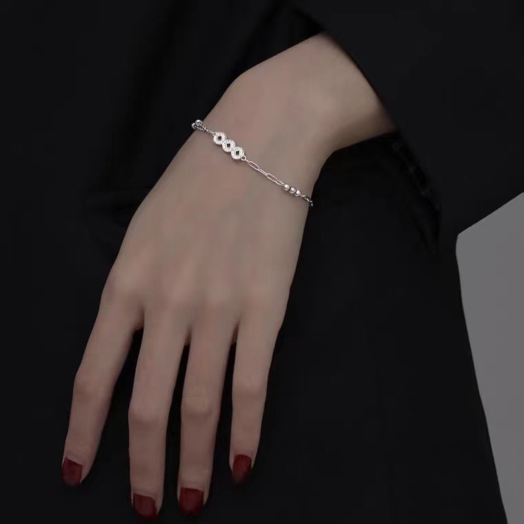 Pure silver lucky copper coin bracelet niche design ins retro high-end New Year jewelry