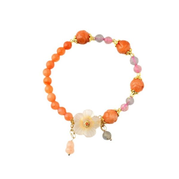 Gold Jade Orange Pink Jade Bracelet Chalcedony Flower Pendant Retro Hot Style Bracelet