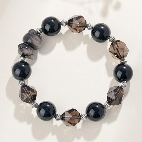 Crystal Smoky Quartz Faceted Silver Obsidian Cartoon Bear Bracelet Couple Original Bracelet Customized