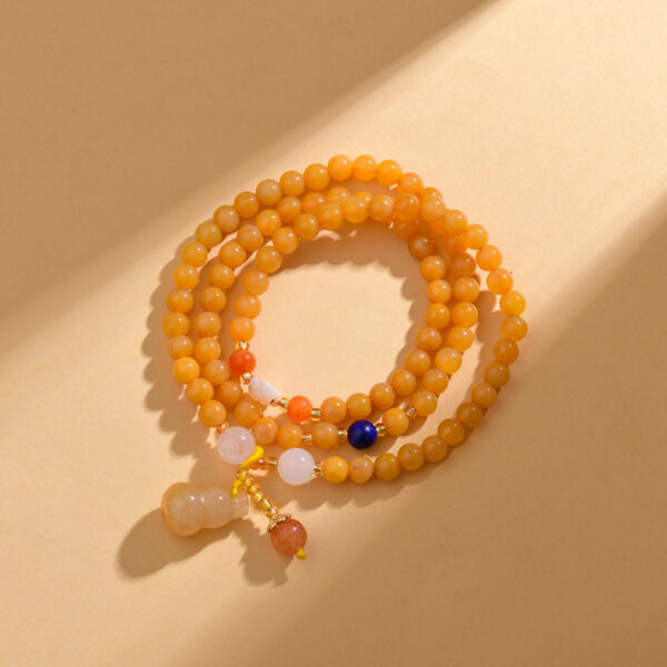 Gold Jade Multi-Circle Bracelet Gourd Pendant Buddhist Beads Rosary Hot Bracelet