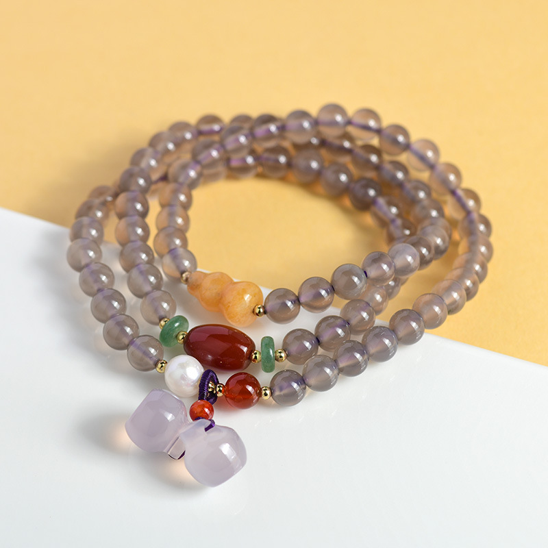 Gray agate multi-circle bracelet apple pendant retro niche design network hot bracelet