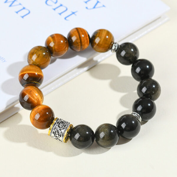 Natural yellow tiger eye gold obsidian large grain round bead bracelet six-word mantra separated beads hair color men's bracelet