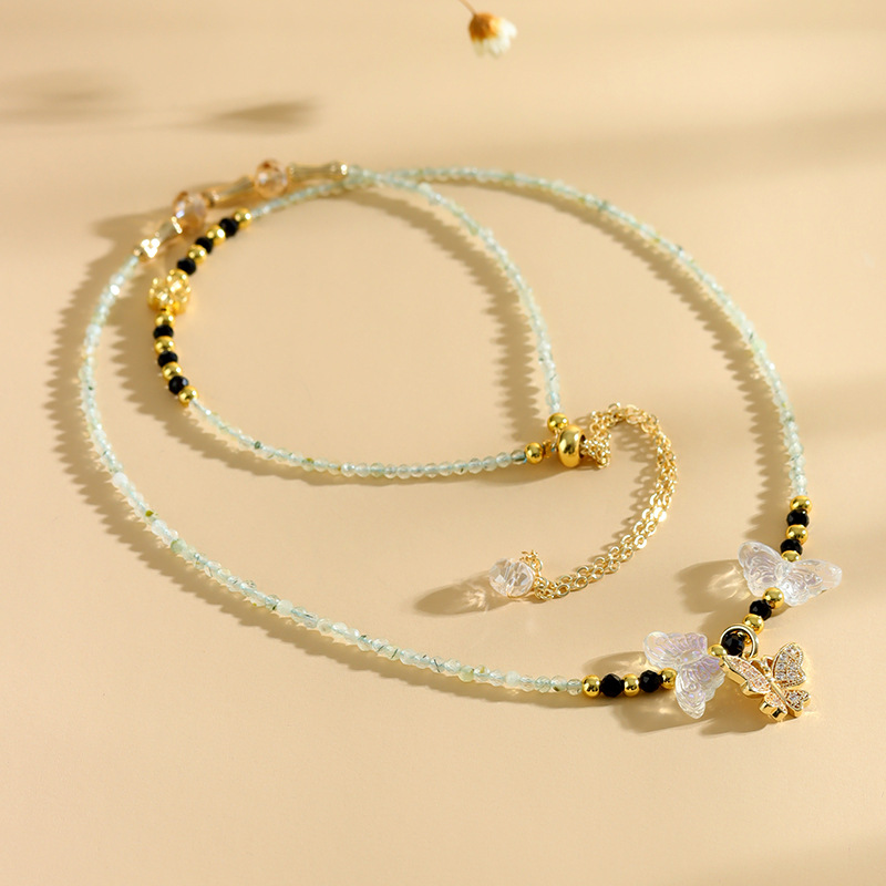 Crystal grape stone double circle butterfly bracelet niche light luxury rice beads simple temperament ladies bracelet