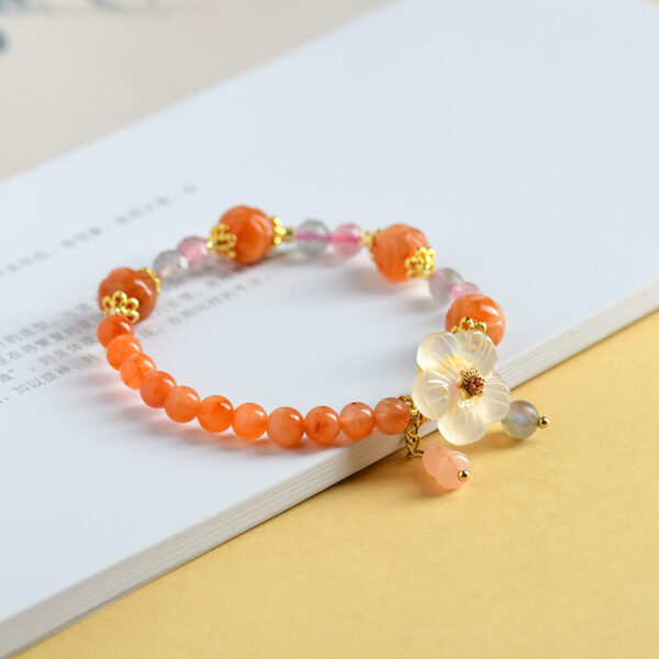 Gold Jade Orange Pink Jade Bracelet Chalcedony Flower Pendant Retro Hot Style Bracelet