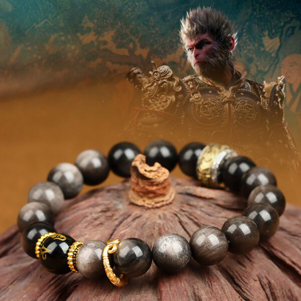 Black Myth Wukong Black Gold Silver Obsidian Red Agate Bracelet Original Couple Men and Women New Hot Bracelet Customized