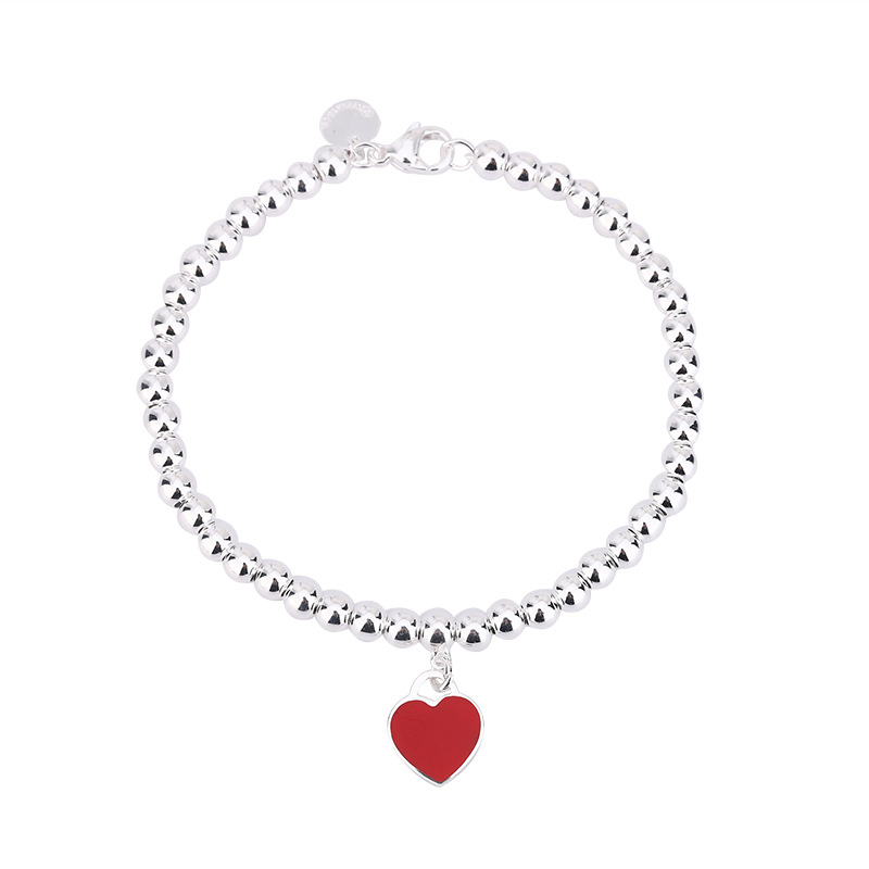 Fashion love bracelet for women red blue pink round bead enamel heart shaped bracelet