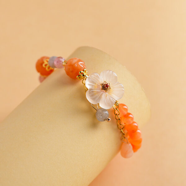 Gold Jade Orange Pink Jade Bracelet Chalcedony Flower Pendant Retro Hot Style Bracelet