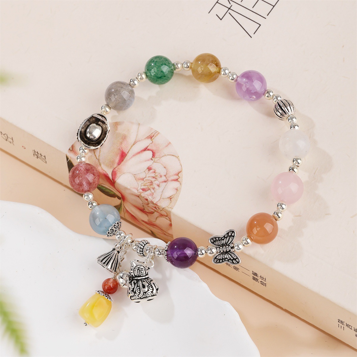 Duobao crystal bracelet light luxury high-end retro gourd ingot butterfly diy bracelet
