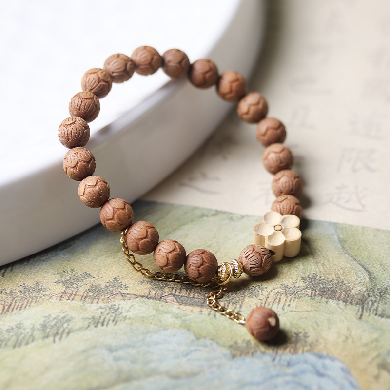 Sandalwood Lotus Shape Bracelet DIY Single Circle Six Words Mantra Double Circle Bracelet Buddhist Beads Wenwan Wholesale Hand Jewelry