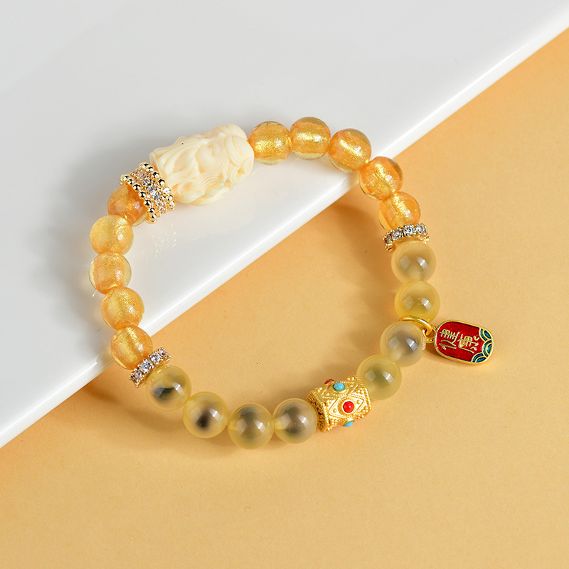 Sugar Heart Agate Gold Foil Nine-Tailed Fox Bracelet New Chinese Style Creative Hot Bracelet for Women