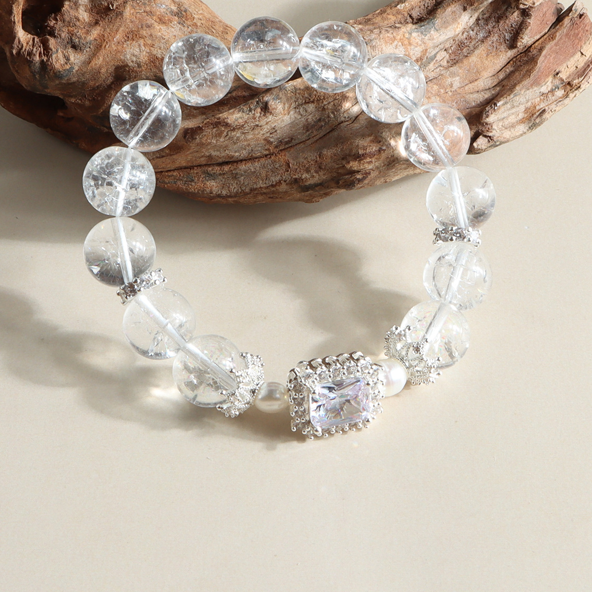 White crystal freshwater pearl sugar cube zircon fashion fresh crystal bracelet versatile sweet literary