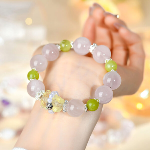 Rose Quartz Green Crystal Bear Bracelet Original Large Particles Hot Sale Peach Pink Love Bracelet Jewelry