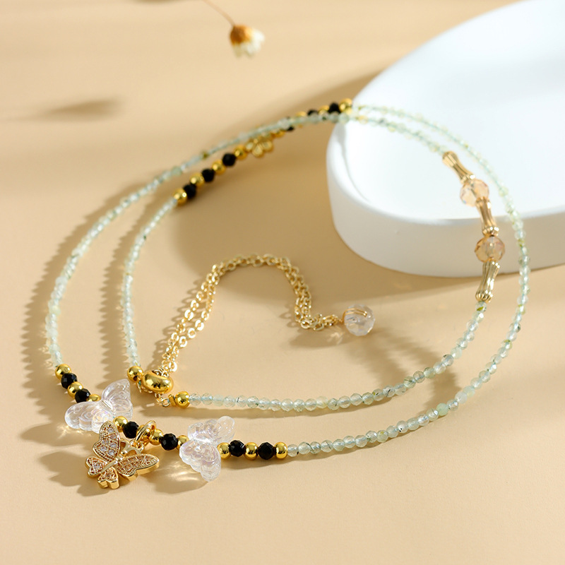 Crystal grape stone double circle butterfly bracelet niche light luxury rice beads simple temperament ladies bracelet