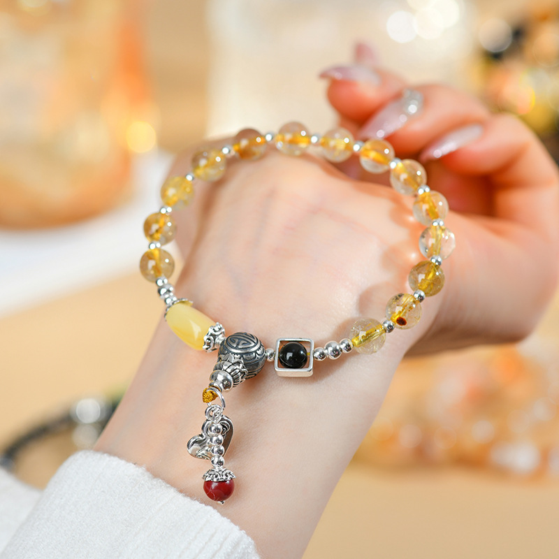 Crystal golden hair crystal beeswax bracelet temple culture innovation Chinese style fashion original female bracelet customization