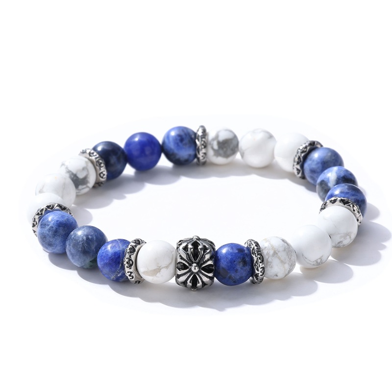 Lapis Lazuli with Vintage Beads Stainless Steel Square Flower Bracelet