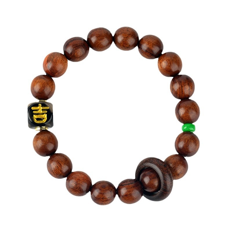 Rosewood black agate auspicious single circle bracelet play play Buddhist beads men and women bracelet retro national tide jewelry