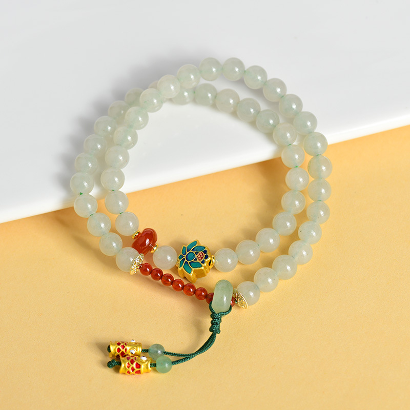Jade agate double circle bracelet new Chinese style lotus building cool series new style bracelet
