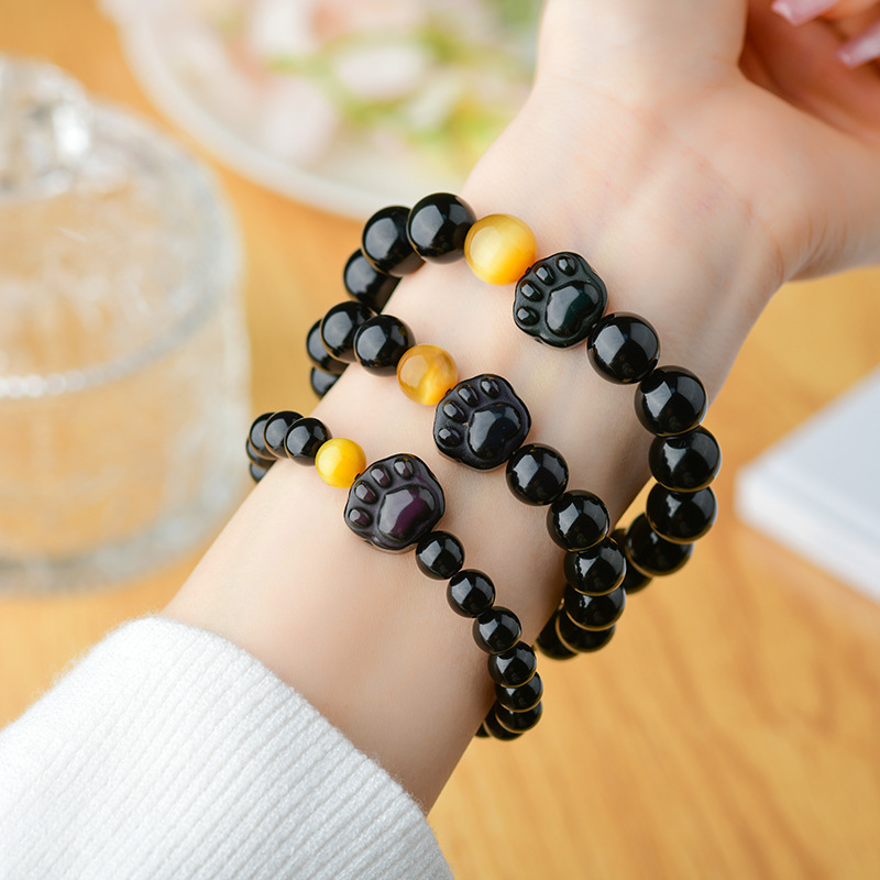 Double color eye obsidian cat claw bracelet new Chinese style men and women crystal single circle beaded bracelet