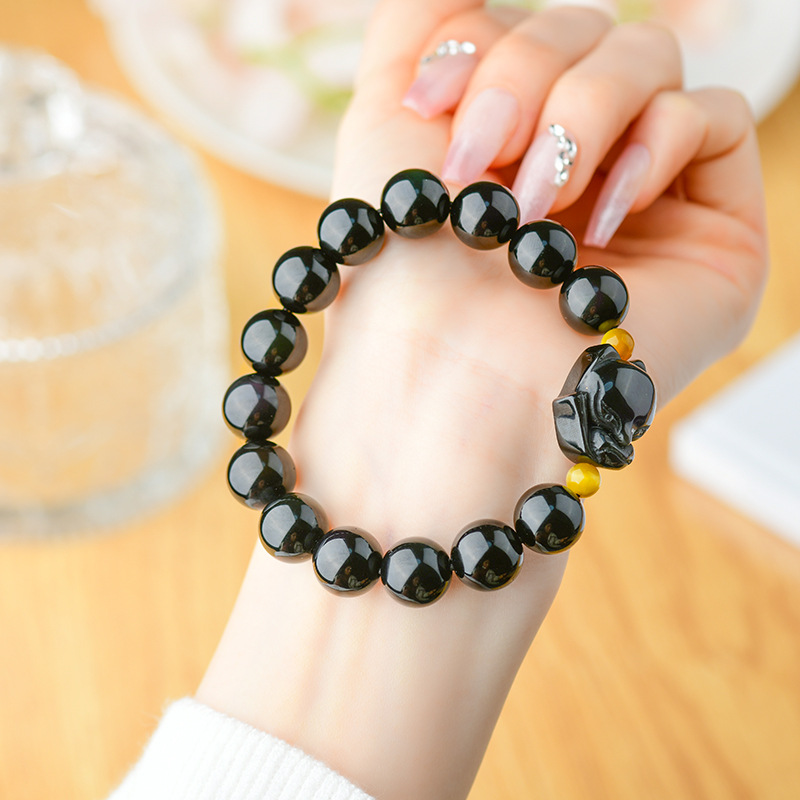 Crystal double color eye obsidian little fox bracelet single loop men and women couple bracelet