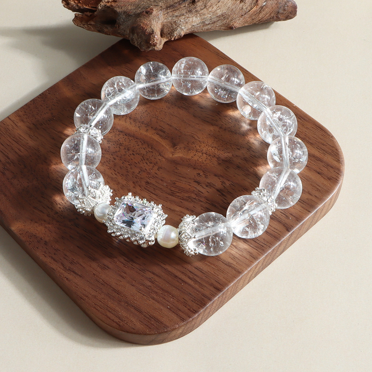 White crystal freshwater pearl sugar cube zircon fashion fresh crystal bracelet versatile sweet literary