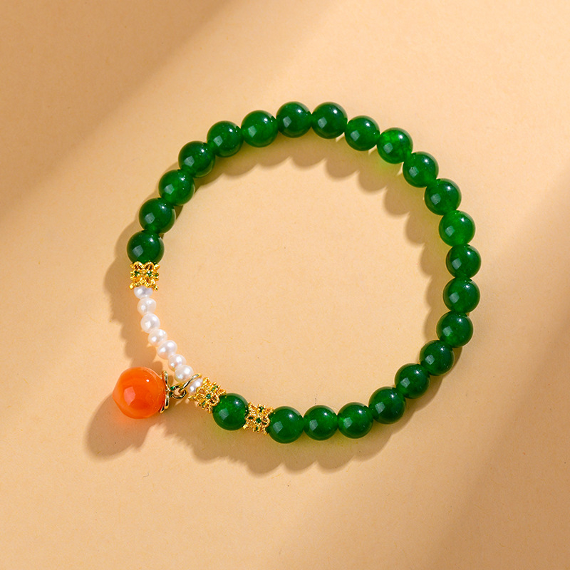 Natural green chalcedony pearl bracelet agate peach pendant exquisite fashion bracelet