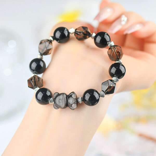 Crystal Smoky Quartz Faceted Silver Obsidian Cartoon Bear Bracelet Couple Original Bracelet Customized