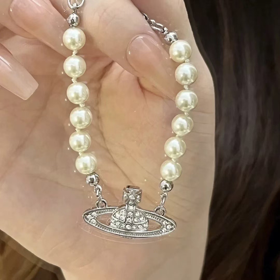 Queen Mother's high version classic Saturn pearl bracelet for women European and American style Saturn diamond pearl bracelet