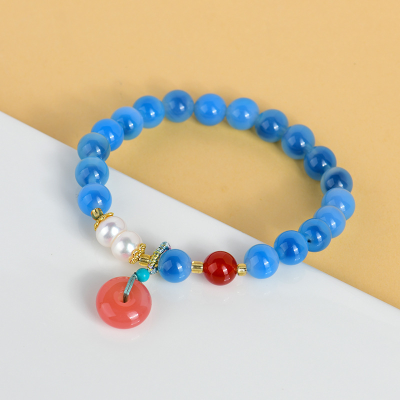 Blue sugar heart agate bracelet peace buckle pendant half pond beaded popular bracelet jewelry