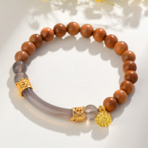 Sandalwood gray agate half bracelet lotus pendant new Chinese style Buddhist beads hand string hot sale