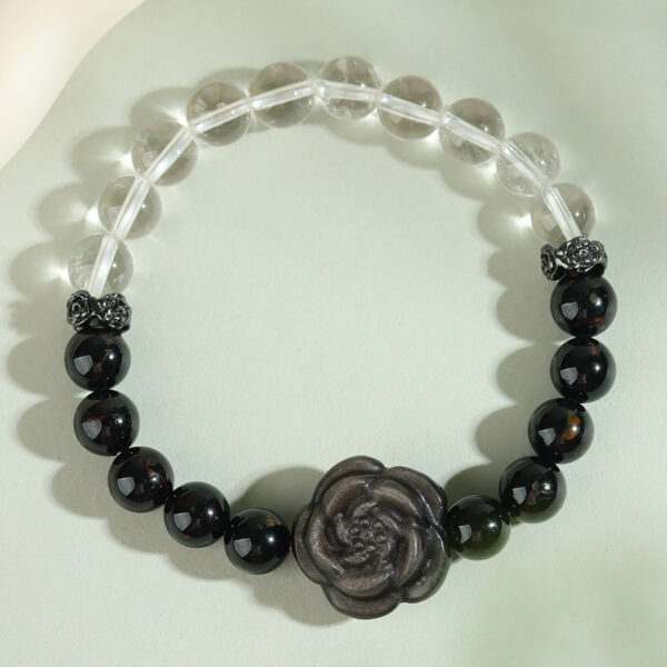 Black tourmaline white crystal silver obsidian rose bracelet fashion bracelet jewelry customization