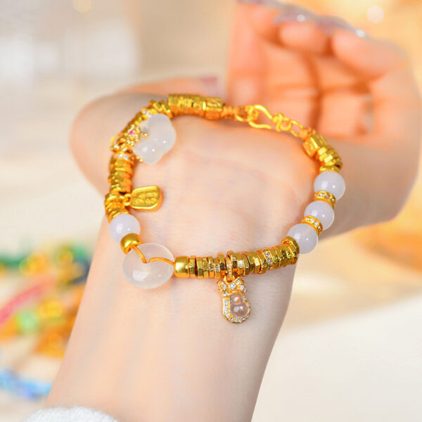 White agate peace buckle gold color sand gold wrapped Tibetan bracelet new Chinese style ancient method inheritance jewelry