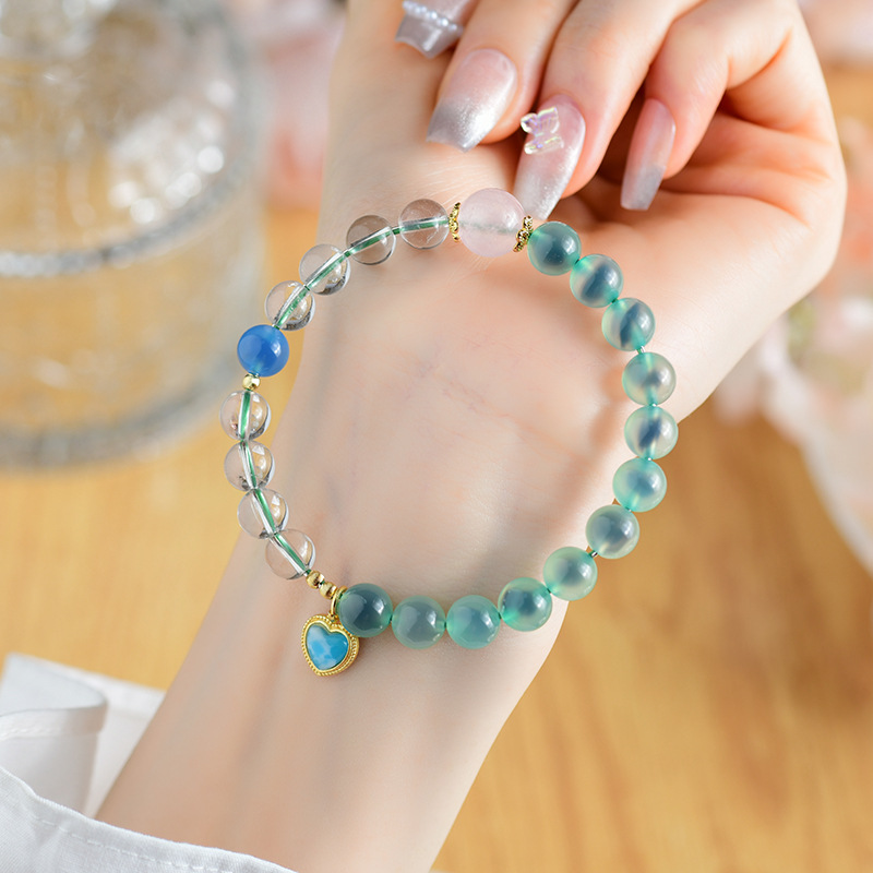 White crystal sugar heart agate bracelet love pendant fresh and sweet original design new hot style bracelet