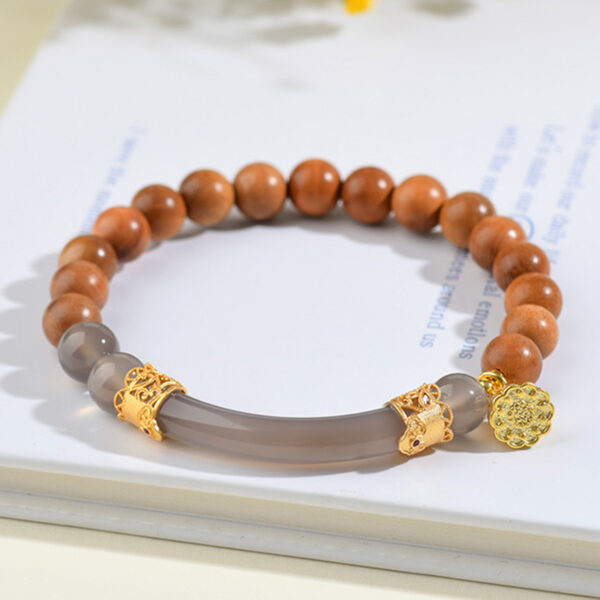 Sandalwood gray agate half bracelet lotus pendant new Chinese style Buddhist beads hand string hot sale
