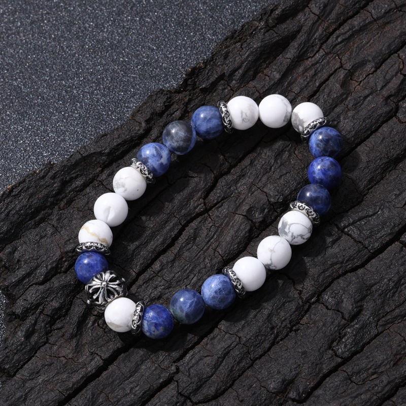 Lapis Lazuli with Vintage Beads Stainless Steel Square Flower Bracelet