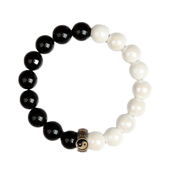 Tai Chi Hunyuan Bead Bracelet Taoist Instrument White Porcelain Bead Obsidian National Style Bagua Hot Selling Bracelet