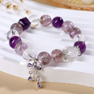 Amethyst, amethyst crystal, white crystal bracelet, fresh and fashionable bowknot new bracelet jewelry