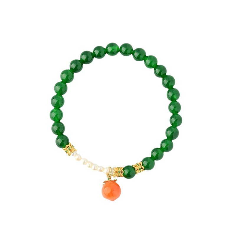 Natural green chalcedony pearl bracelet agate peach pendant exquisite fashion bracelet