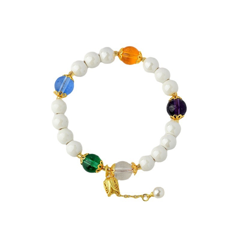 White Porcelain Beads Five Elements Crystal Bracelet Yellow God of Wealth Bracelet