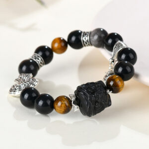 Natural silver obsidian lion tiger eye stone bracelet new Chinese retro cultural and creative men and women's network hot selling bracelet