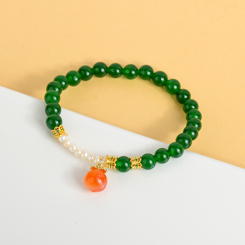 Natural green chalcedony pearl bracelet agate peach pendant exquisite fashion bracelet